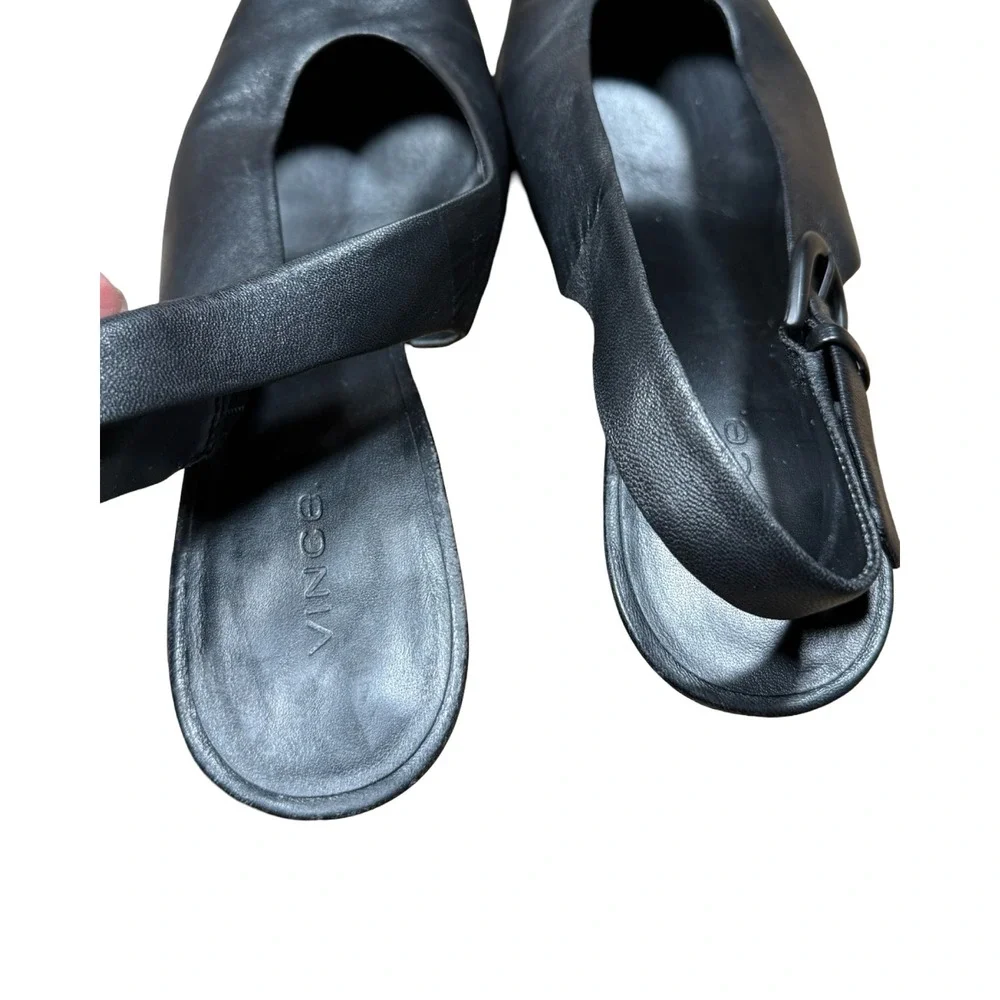 Vince Black‎ Leather Square Toe Slingback Pumps Heels Womens Size 9M 40